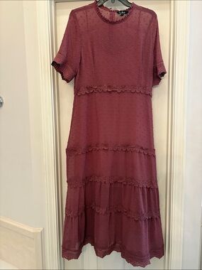 Lulus Mauve Swiss Dot Tiered Maxi Dress XL Boho Romantic cottagecore